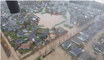 Aerial view of the Elk Meadows area in Enumclaw affected by flooding in December 2025.  