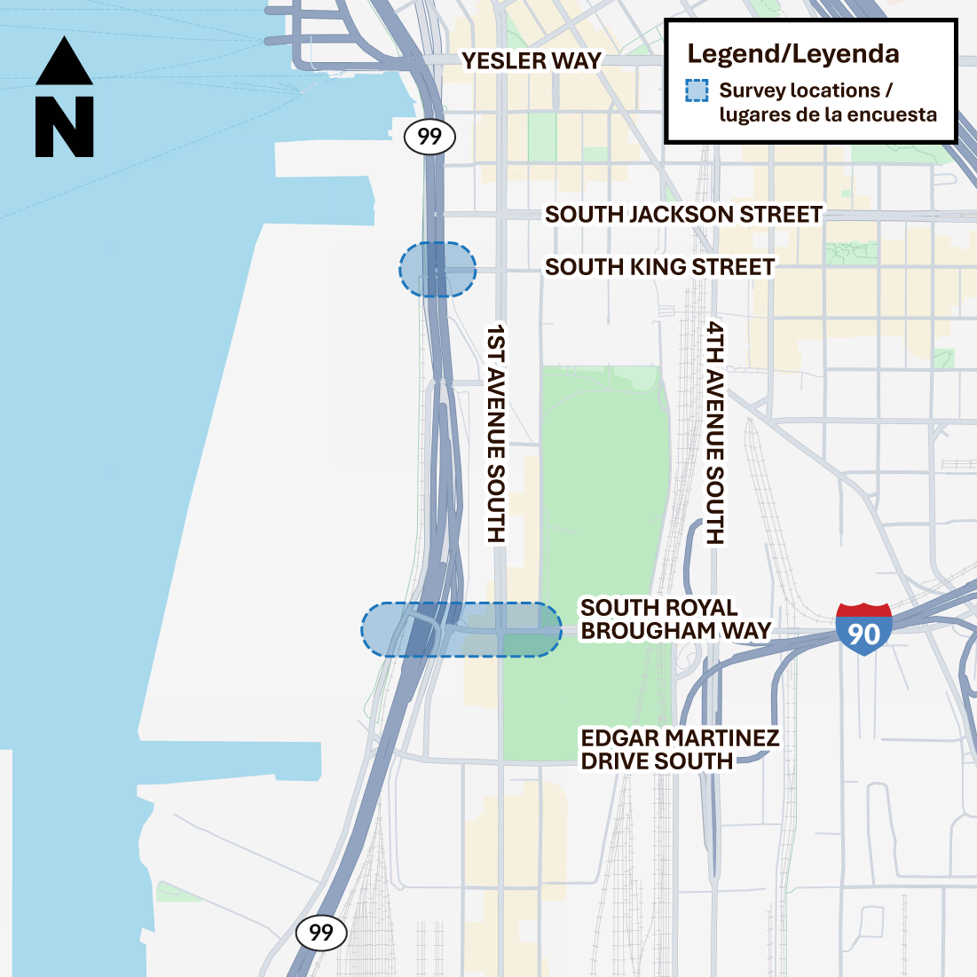 Map of survey locations in Pioneer Sqaure