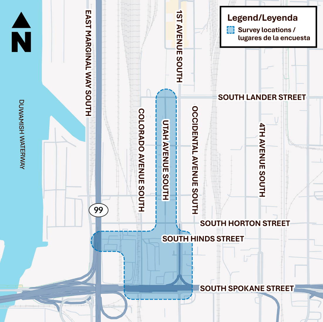 Map of survey locations in SODO.