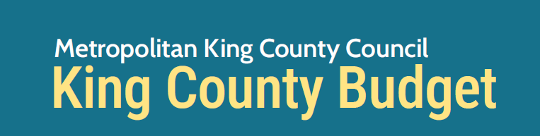 "Metropolitan King County Council" in white letters above "King County budget" in yellow letters on a green background