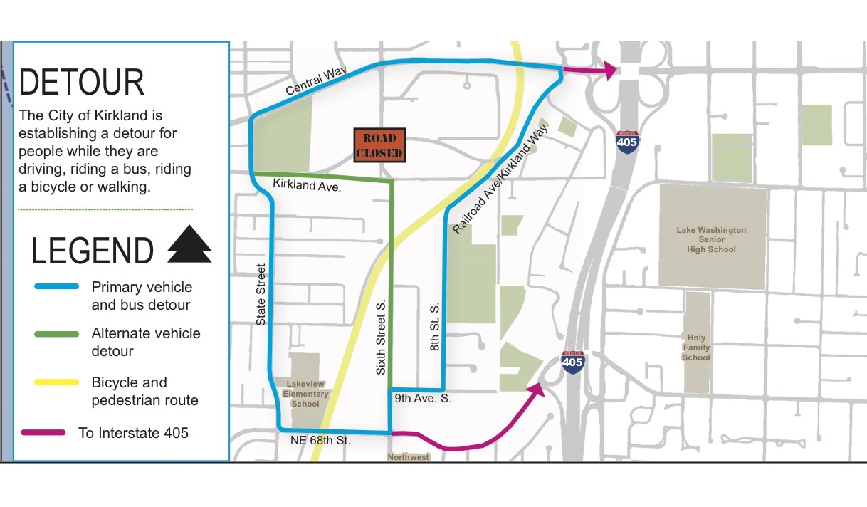 Sixth Street and Kirkland Way Detour Route