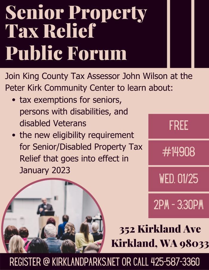 Senior Property Tax Relief Public Forum flyer