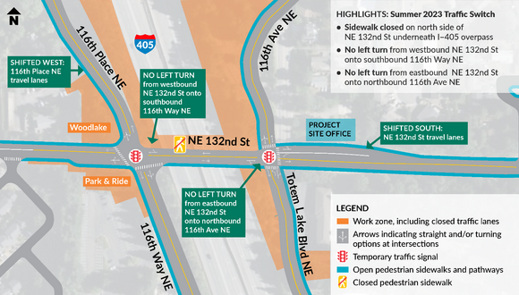 I405 and 132nd St Traffic Changes Map Summer 2023