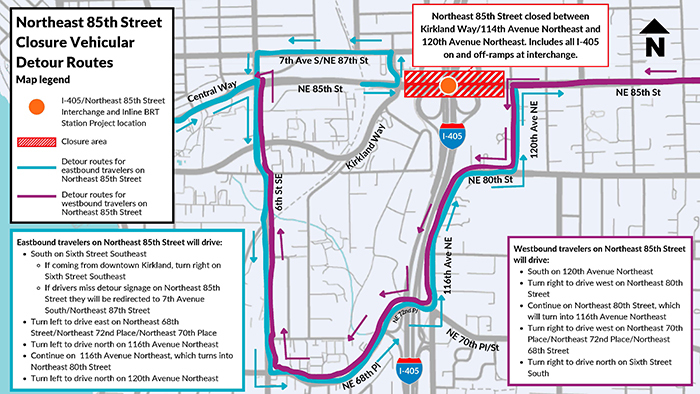 I405 85th January 2024 Closure and Detour Routes Map