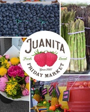 Juanita Friday Market collage of fruit and flowers