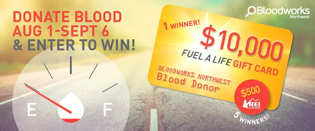 Donate blood to enter to win fuel card.