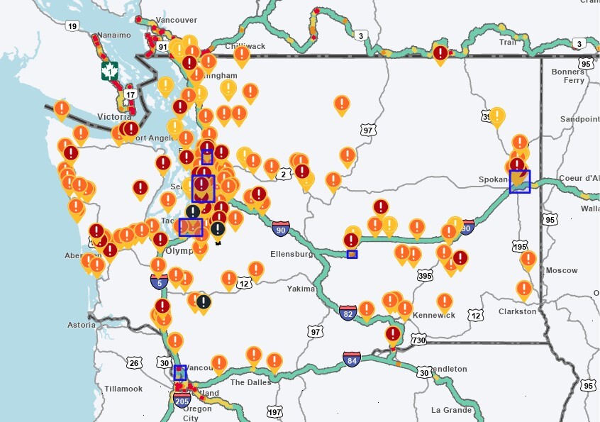 Snapshot of WSDOT travel time map.