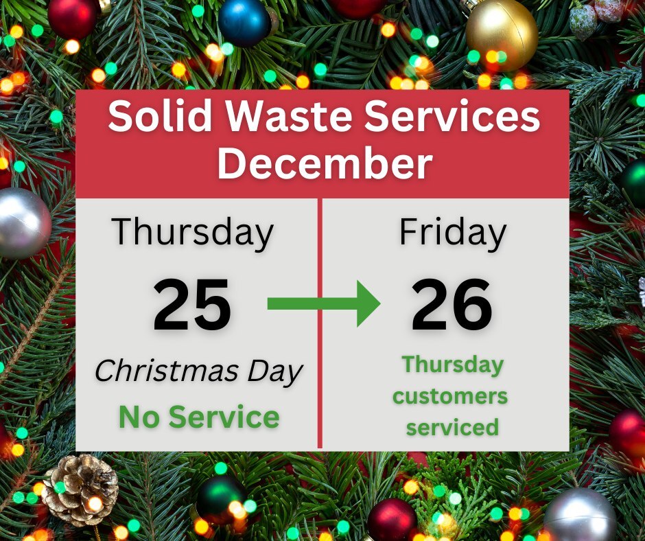 2025 winter holiday solid waste schedule