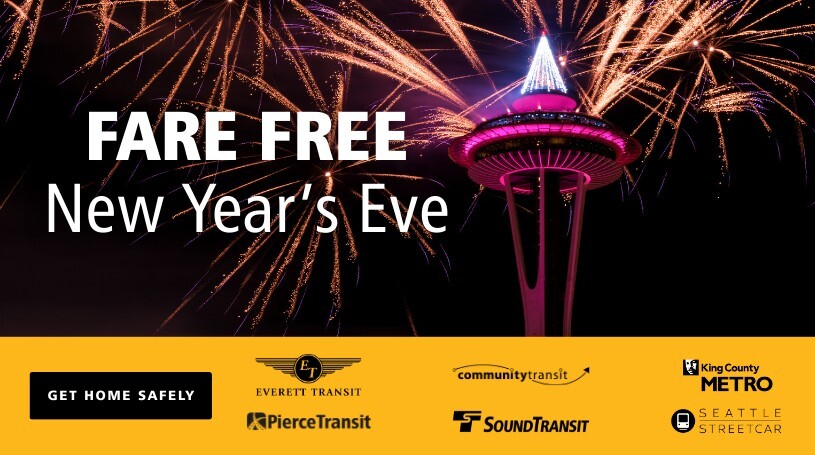 Space Needle with New Year's fireworks