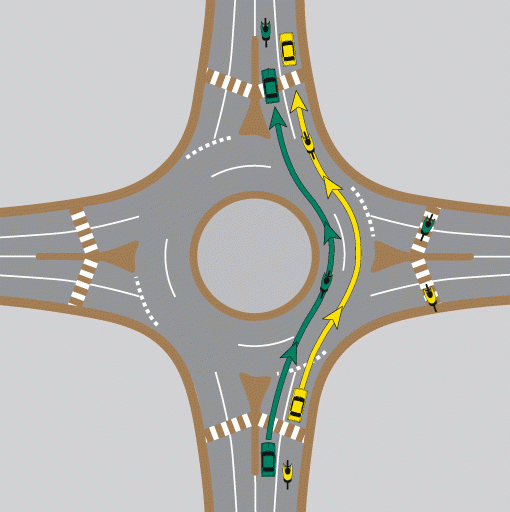 Image showing cars and a bike using a multilane roundabout.