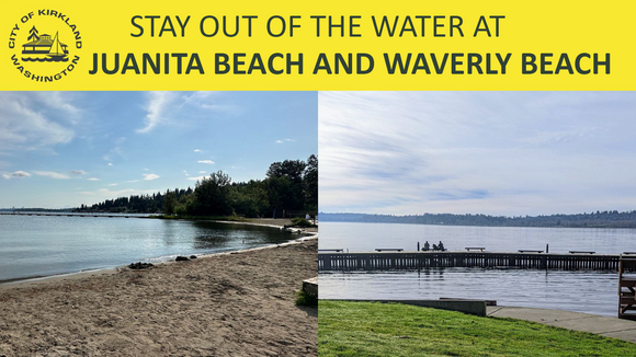 Image showing Juanita Beach and Waverly Beach and announcing temporary closure
