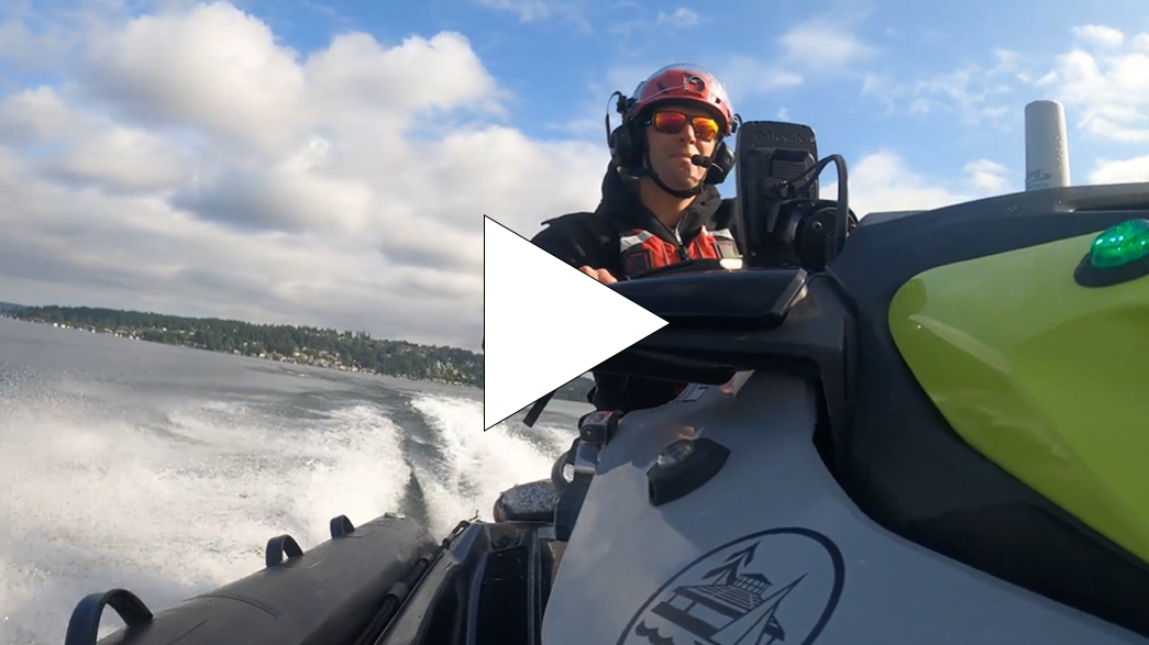 Water safety video thumbnail showing a man on a jet ski