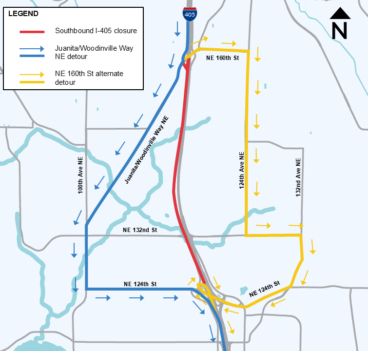 Detour map for July 16, 2026 Southbound I-405 closure