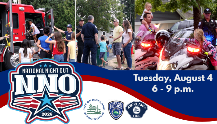 National Night Out graphic with the event title and images of first responders interacting with community members