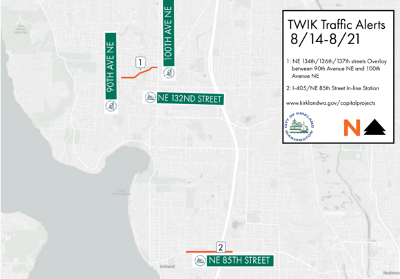 Map showing where traffic projects will take place during Aug. 14 and Aug. 21