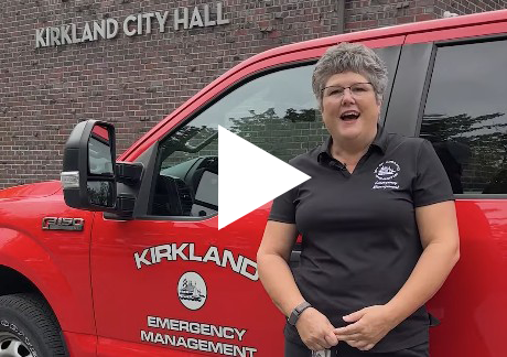 Thumbnail image shows Kirkland's Emergency Manager in front of a truck and City Hall