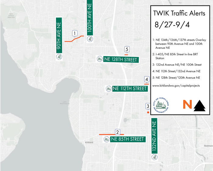 Traffic map showing construction projects for Aug. 27 to Sept. 4, 2026