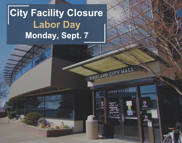 Graphic shows a photo of City Hall and announces 2026 Labor Day closure for City facilities