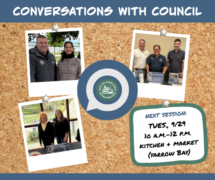 Graphic shows photos of Councilmembers at Conversations with Council and Sept. 29, 2026 event details
