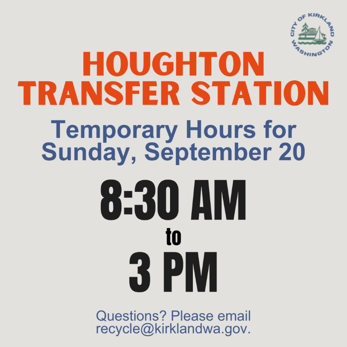 Graphic showing temporary hours for Houghton Transfer Station on Sept. 20, 2026