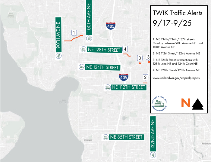 Kirkland road construction map for September 17-25, 2026