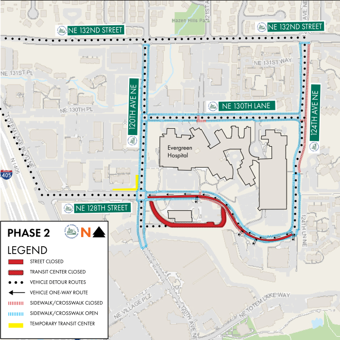 Road construction map around Evergreen Hospital for September 19-25, 2026