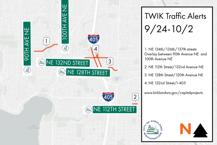 Map showing road construction for September 24-October 2, 2026 traffic alerts