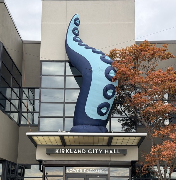 Inflatable tentacle on City Hall