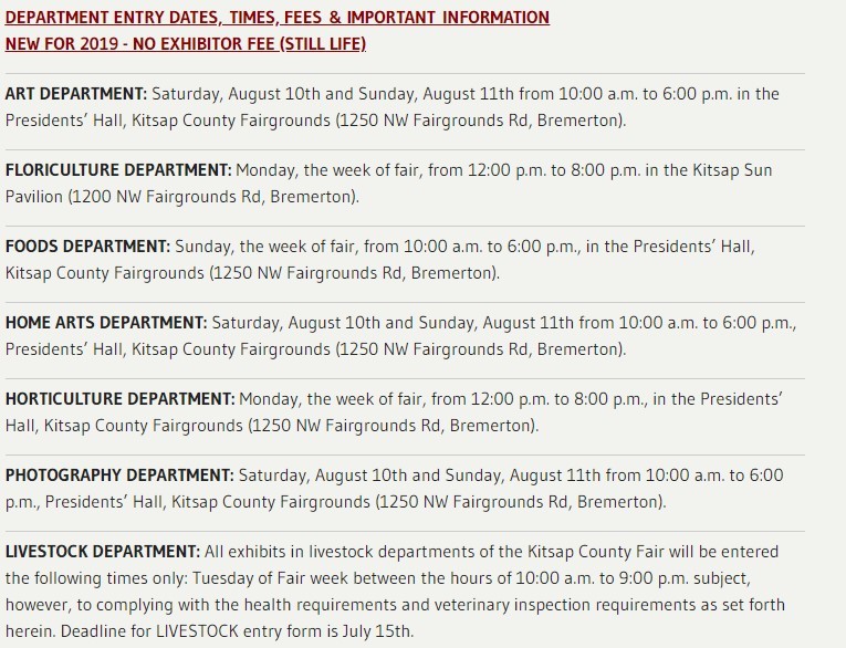 Fair Exhibitor Dates