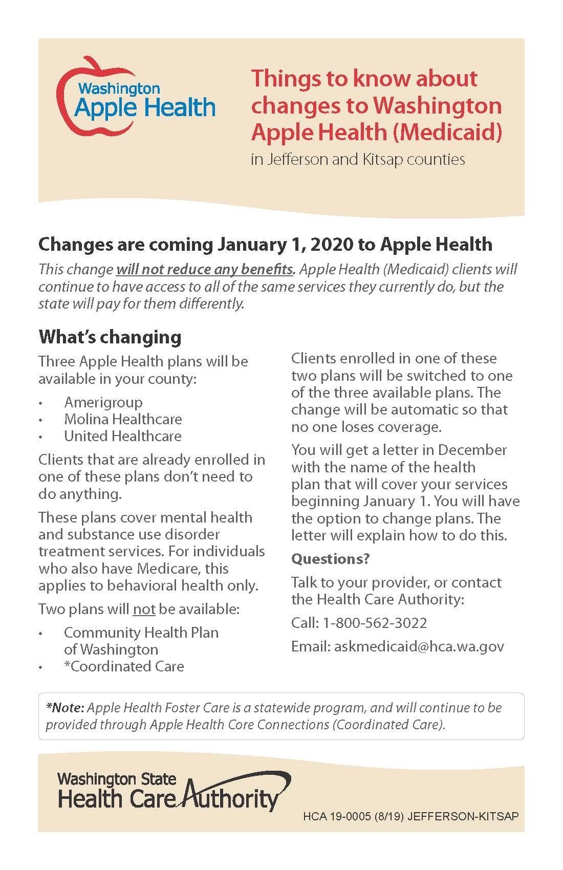Changes to Washington's Apple Health (Medicaid) coming in 2020