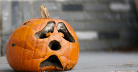 Weary pumpkin on the sidewalk