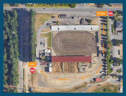 Event traffic flow map. Enter near Lobe fields.