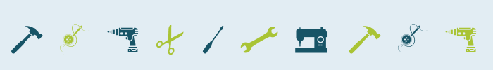 Tools in a line with blue background