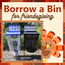 Borrow a Bin for friendsgiving. Photo of a portable recycling and garbage bin.