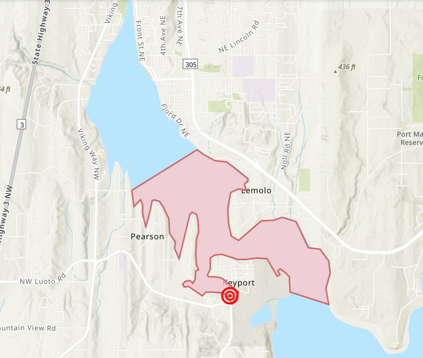 map of south liberty bay and keyport sewage spill