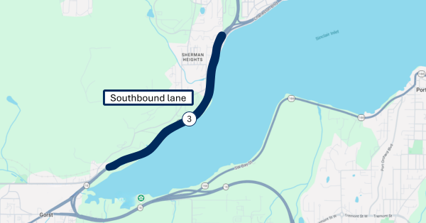 Cleanup route of the southbound lane of the Gorst corridor.