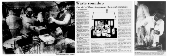 A collage of news clippings of the first household hazardous waste collection events in Kitsap County.