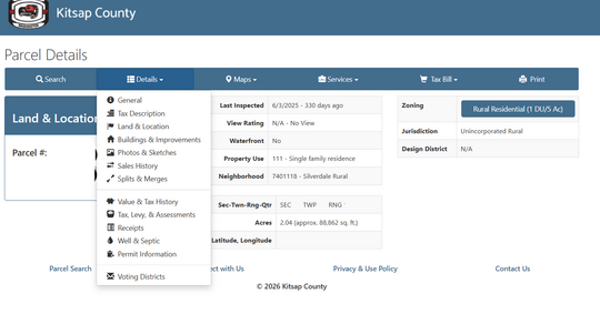 screen shot of parcel details