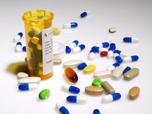 Spilled pills and pill bottles