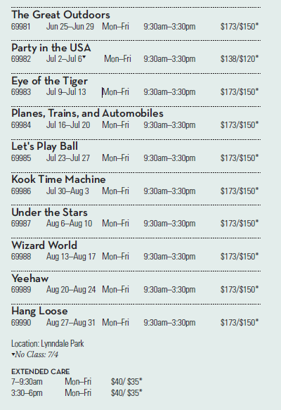 Kamp Kookamunga 2018 Schedule