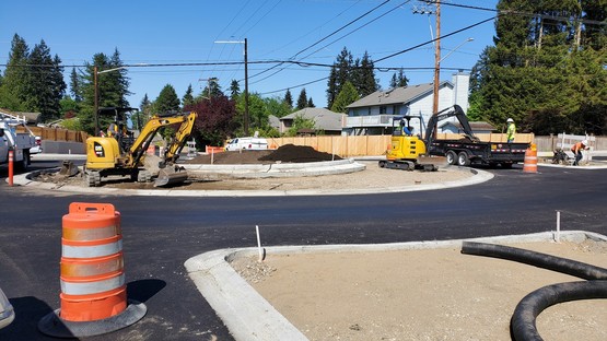 Grading at the roundabout for landscaping and truck apron