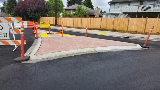 Stamped concrete splitter island at 172nd St Sw Roundabout