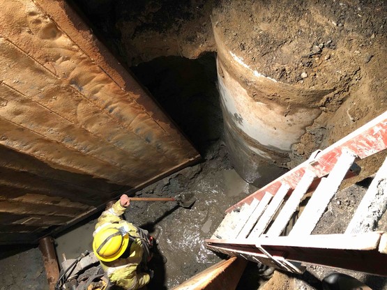 Underground sewer pipe work on 196th St SW near 48th Ave W.