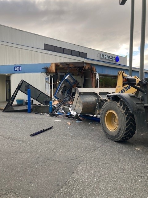 front-loader into bank