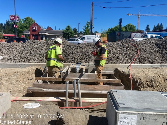 Installing the foundation for a streetlight on the south side of 196th St SW between 44th Ave W and 40th Ave W