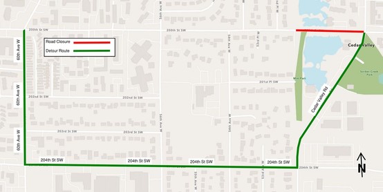 Detour Route for 200th Ave W - Cedar Valley Rd to 52nd Ave W Closure