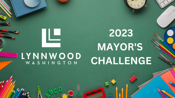 Chalkboard with City of Lynnwood logo. Body text: 2023 Mayor's Challenge
