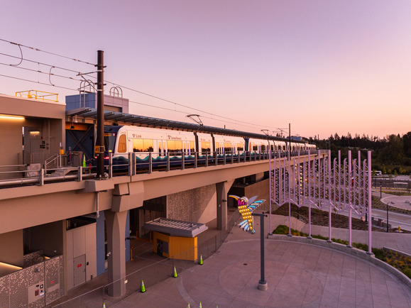 Light Rail Pulling up to Station