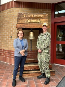 Mayor Frizzell standing outside of Everett Naval Station with Captain Stacy Wuthier, Commanding Officer of Naval Station Everett