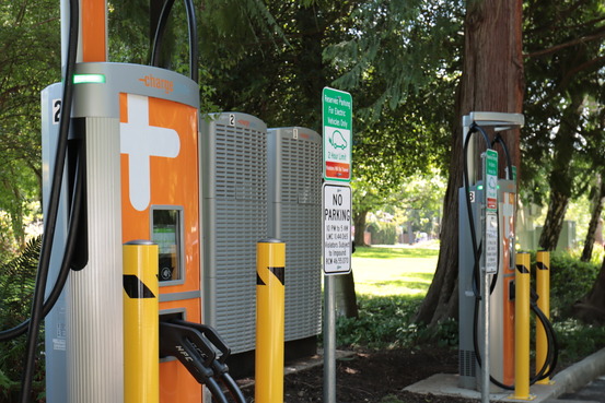The public EV charging stations outside of Lynnwood City Hall